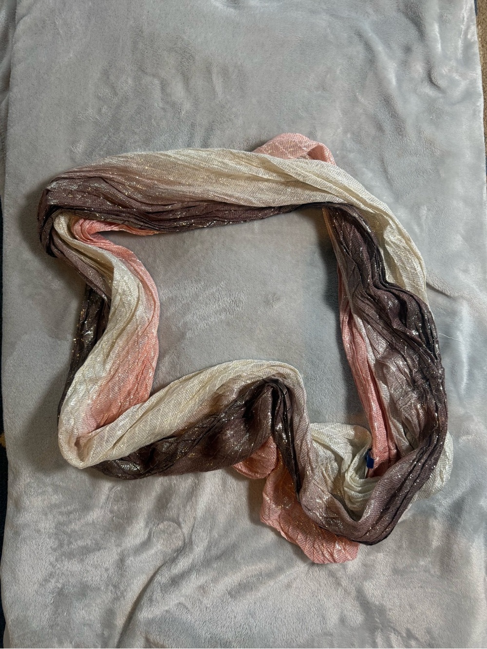 Lightweight Pink, Cream & Brown Infinity Shimmer Scarf